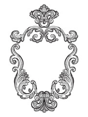 Hand drawing sketch of ornate design element. Abstract baroque style. Vector isolated engraving illustration. Vintage ornate element in old fashioned style for decoration, print and design.