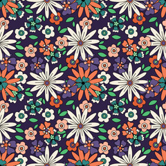 Seamless pattern with flowers.  Floral design and foliage for fall, Thanksgiving, autumn, summer. 