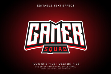 3D E-sport Text effect editable vector. Gaming squad logo text effect