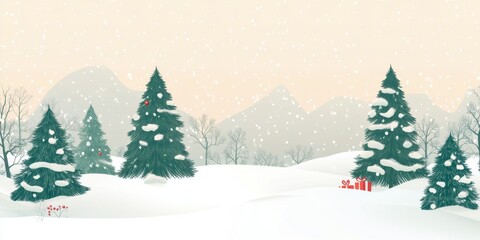 Obraz premium Winter Wonderland: A Vintage Christmas Wallpaper Featuring Snow and Majestic Fir Trees in a Seasonal Scene of Serene Cold.
