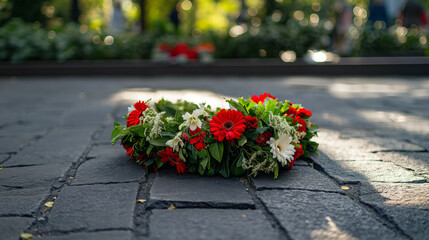 Floral Tribute on Stone Pavement ..