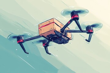 High-Tech Delivery Drone in Flight with Package - Futuristic Logistic Solutions