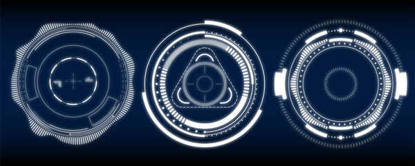 Abstract circle vector illustration, Display aiming target lock with digital technology and hi-tech system. UX, UI, HUD, futuristic user interface, crosshair designs for business, VR, and video games.