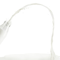 Creamy milk splashing from a glass bottle design element