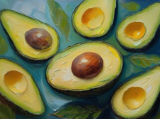 Half Avocado pattern oil painting on canvas