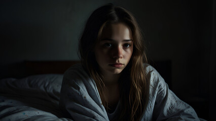 Capturing Darkness: Girl on Bed Symbolizing Emotional Weight