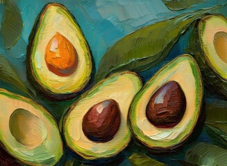 Half Avocado pattern oil painting on canvas