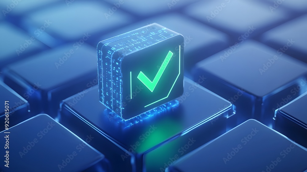 Aufkleber futuristic digital checkmark icon on a glowing circuitry background representing confirmation and te