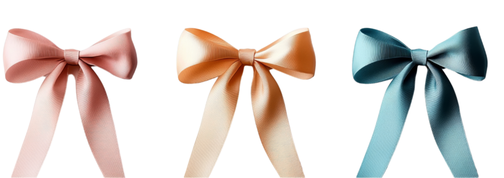 Satin ribbon bow curly scroll isolated on transparent background