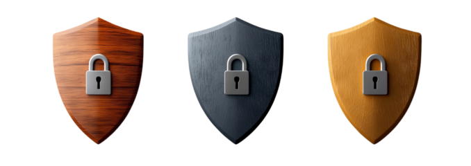 Shield with a lock symbol isolated on transparent background