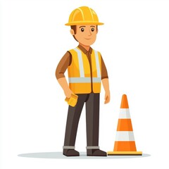 Construction Worker with Traffic Cone