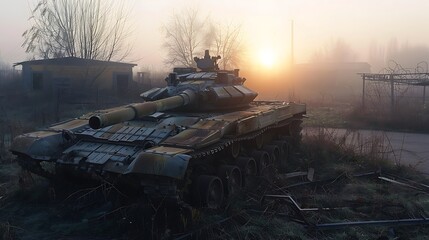Abandoned tank in the morning