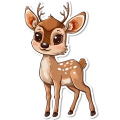 Fototapeta premium Cute Deer Sticker on White Background, Adorable and Playful Fawn Design with Soft Features, Perfect for Nature-Themed Decoration and Kids' Items