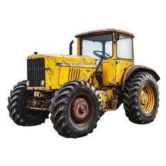 Obraz premium PNG Old yellow tractor parked on a farm in autumn
