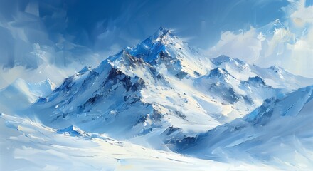 Snowy Mountain Peak Under Blue Sky ..