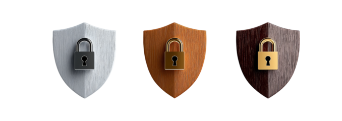 Shield with a lock symbol isolated on transparent background