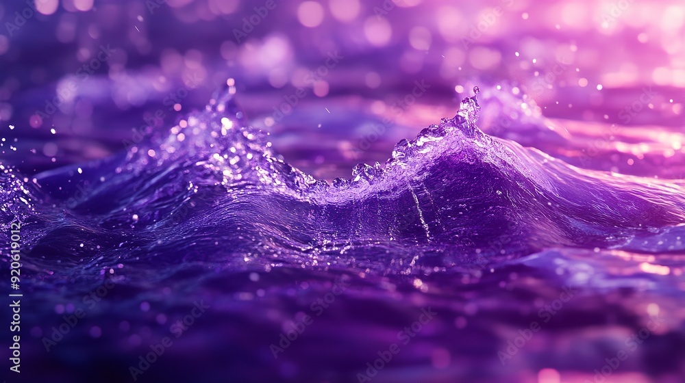 Poster digital purple particles wave and light abstract background with shining dots stars. hyper realistic