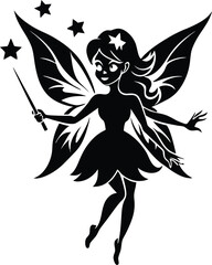 Magical fairy silhouette illustration black and white