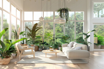 modern living room with botanical interior