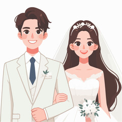 bride and groom in wedding flat illustration