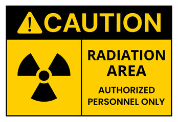 Radiation area and authorized personnel only sign symbol, isolated with yellow label