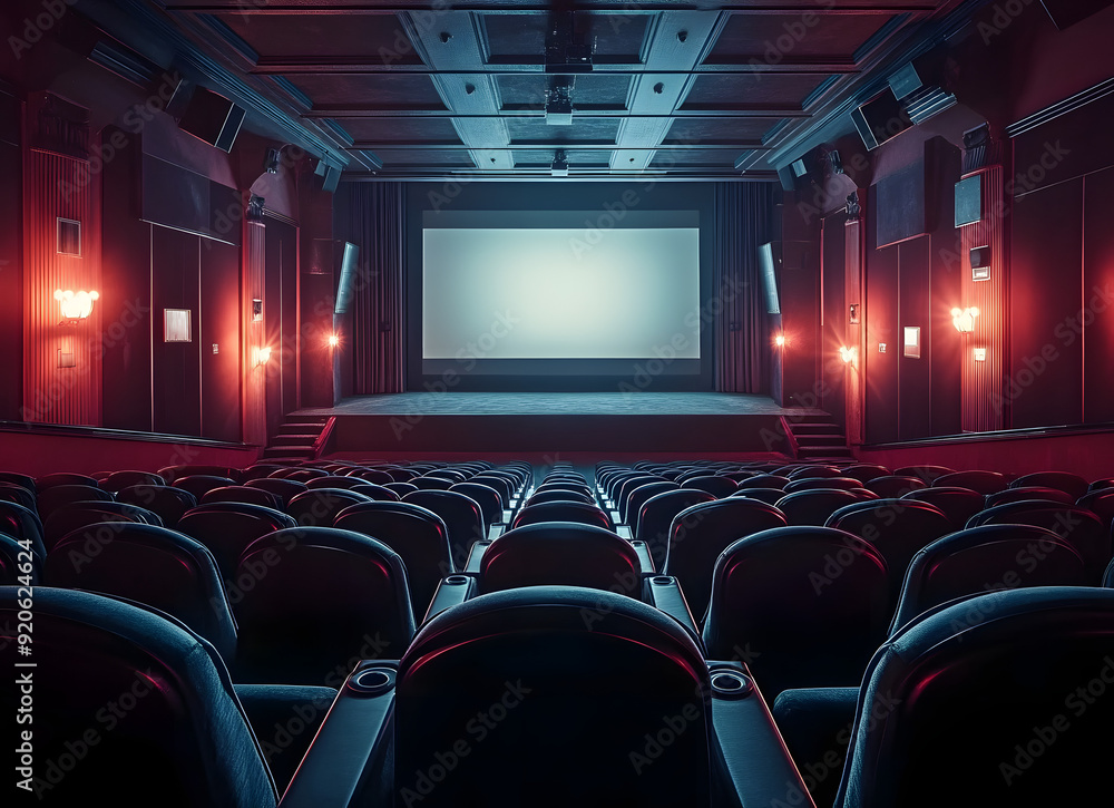 Poster Elegant Interior of a Movie Theater With Empty Seats Before a Screen