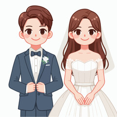 bride and groom in wedding flat illustration