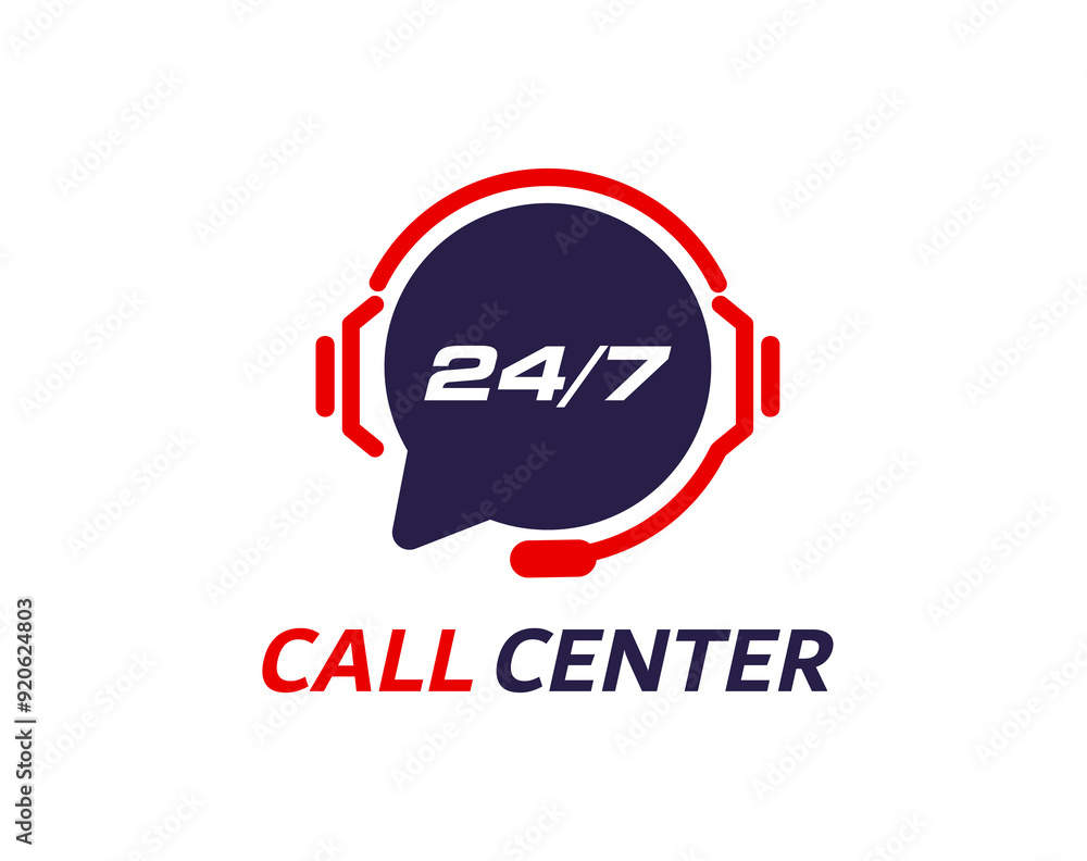 Fototapete call center, customer support service symbol. isolated vector icon of dark speech bubble with headse