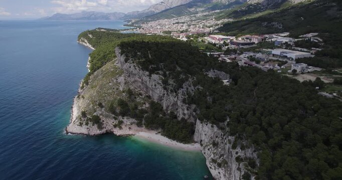Nugal Beach On The Makarska Riviera In Croatia - Aerial Drone Shot
