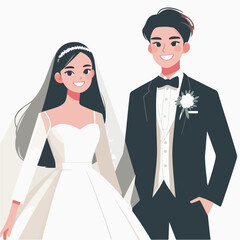 bride and groom in wedding flat illustration