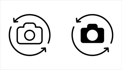 Camera rotation icon set, Switch from front to back camera icon on white background