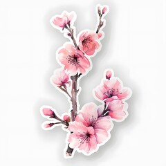 Fototapeta premium Beautiful Pink Peach Blossom Sticker on White Background, Delicate and Elegant Floral Design with Soft Petals, Perfect for Nature-Themed Decoration and Springtime Items
