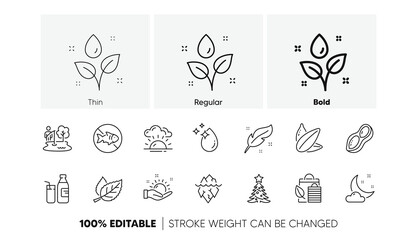 Sunny weather, Stop fishing and Feather line icons. Pack of Plants watering, Night weather, Peanut icon. Leaf, Iceberg, Christmas tree pictogram. Sunflower seed, Sunset, Bio shopping. Vector