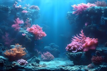 Naklejka premium Vibrant Underwater Coral Reef Scene with Colorful Marine Life - Ocean Conservation and Marine Biology