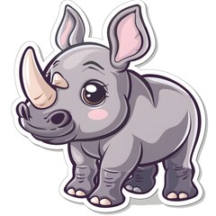 Fototapeta premium Cute Rhino Sticker on White Background, Adorable and Playful Design of a Smiling Rhinoceros with Soft Colors, Perfect for Animal-Themed Decoration and Wildlife Lovers