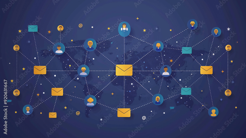 Aufkleber Symbol marketing or newsletter concept, diagram. Send bulk email. Direct selling projects in business List of customers who want to send by email design