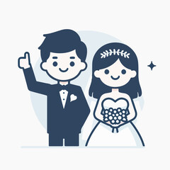 Marriage wedding couple set, cute newlywed bride and groom Flat illustration 