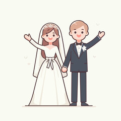 Marriage wedding couple set, cute newlywed bride and groom Flat illustration 