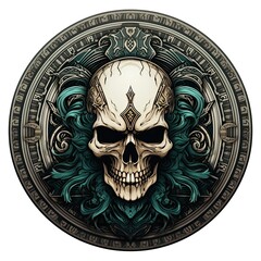 Fototapeta premium Vintage Stylized Skull Design on White Background: Retro-Inspired, Isolated Artwork for T-Shirt Designs and Conceptual Art