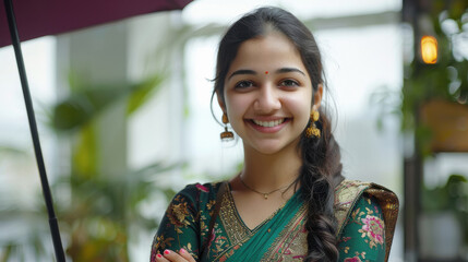 Indian girl smiling standing at outdoor