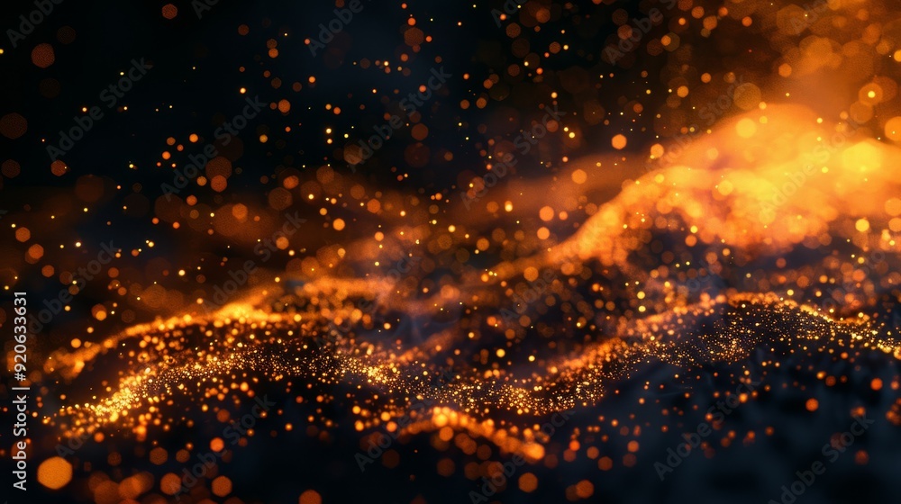 Poster an enchanting and captivating display of shimmering golden particles flowing gracefully and elegantl