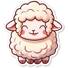Obraz premium Cute Sheep Sticker on White Background, Adorable and Fluffy Design of a Smiling Sheep, Playful and Fun Illustration for Animal-Themed Decoration, Perfect for Kids and Nature Lovers