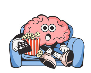 Watching movie png, retro illustration, transparent background