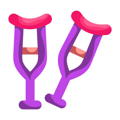 Walking sticks sticker, flat design of crutches

