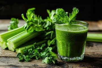 fresh green smoothie in a glass from pascal celery