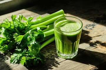 fresh green smoothie in a glass from pascal celery