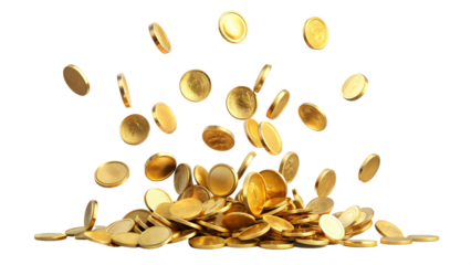 Golden coins of wealth scatter like autumn leaves, a cascading harvest of financial growth