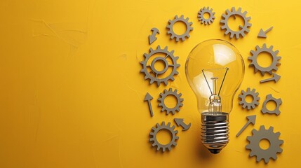 lamp with arrow and setting icons on a soft yellow background