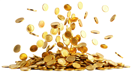 Golden coins of wealth scatter like autumn leaves, a cascading harvest of financial growth