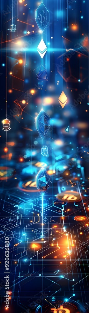 Poster ethereum blockchain network and cryptocurrency concept.